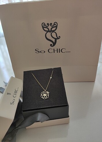 So Chic So CHIC Yaşam Çiçeği 18 Ayar Sarı Altın Kaplama 47 cm Gümüş Şans