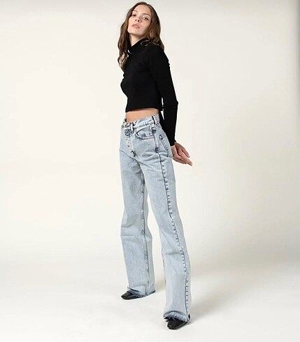 Trendyol & Milla Mavi yüksek bel uzun straight jeans kot