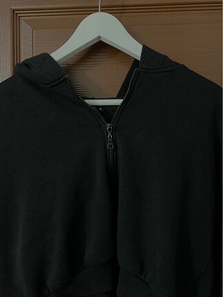 Addax Fermuarlı kapüşonlu crop sweatshirt