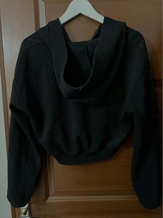 s Beden siyah Renk Fermuarlı kapüşonlu crop sweatshirt