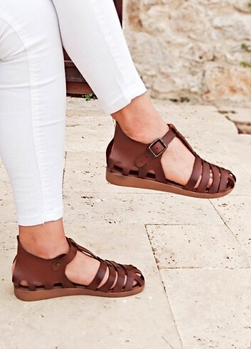 Taba Renk Bantlı kemerli Kadın Bodrum Sandalet