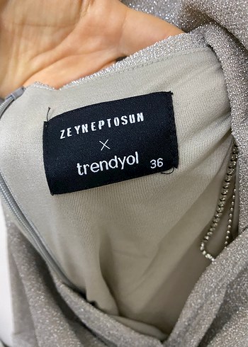 Gri Simli Yırtmaçlı Uzun Elbise - Görsel 8