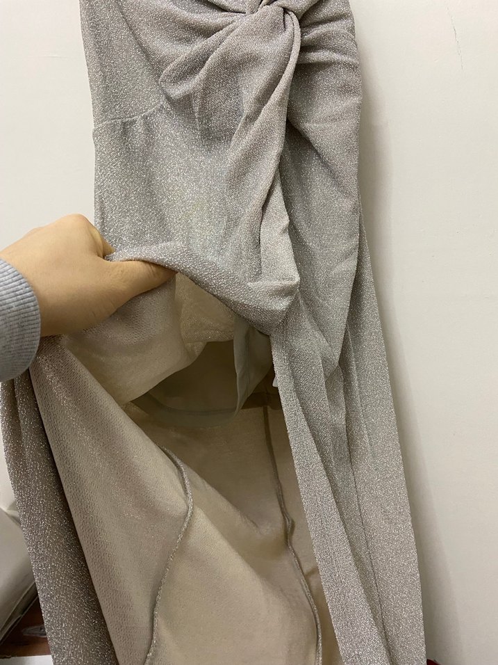 Gri Simli Yırtmaçlı Uzun Elbise - Görsel 5