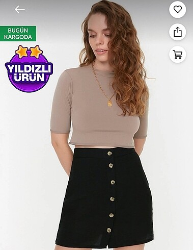 Dik yaka basic crop bluz vizon rengi