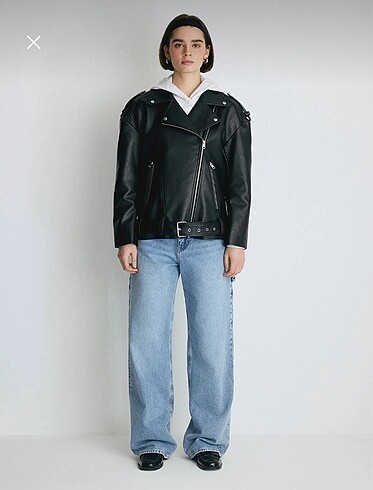 Bershka Uzun siyah deri ceket oversize model