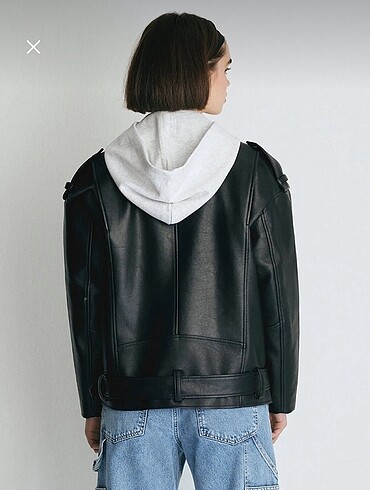 34 Beden Uzun siyah deri ceket oversize model