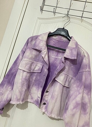 s Beden Mor renk desenli kısa denim ceket yazlık