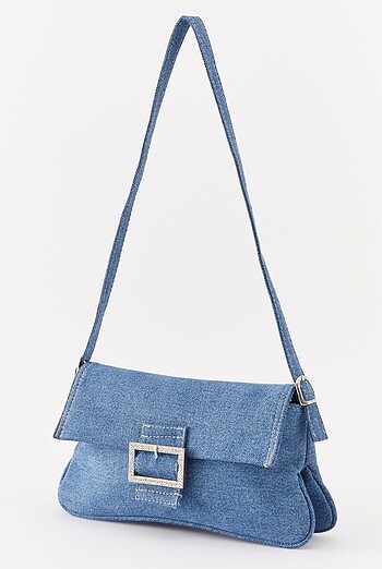 Beden mavi Renk Taşlı Denim Jean Baget omuz çantası