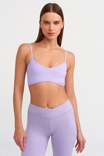Askılı spor atlet crop top v yaka lila rengi
