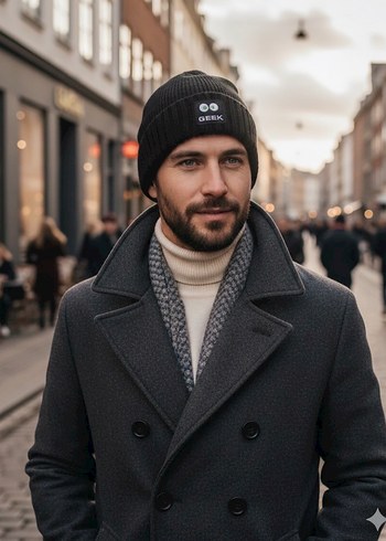 Siyah Örgü Yün Bere GEEK - Görsel 2