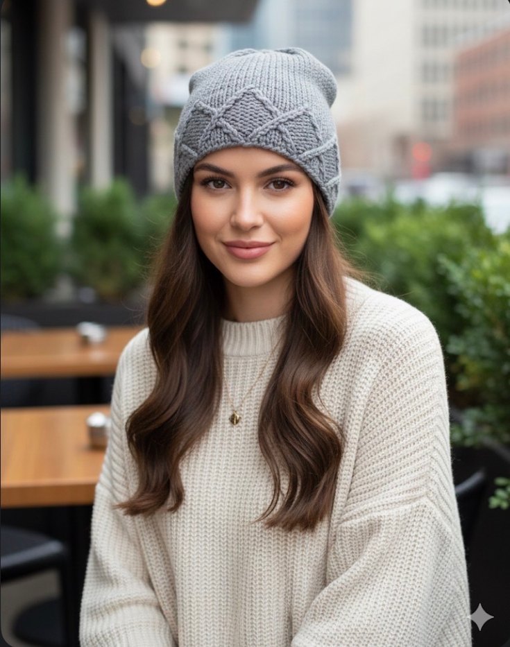 Gri Örgü Kadın Bere - Görsel 2