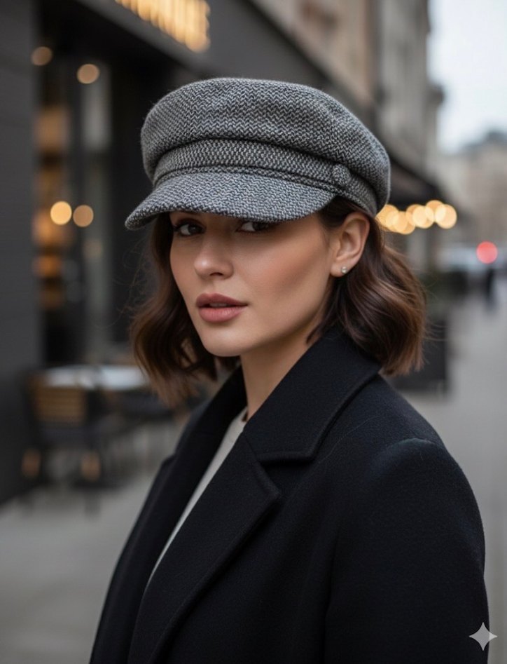 Bohem Tarz sütlü kahverengi Kadın Yün Şapka - Görsel 2