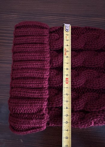 Bordo Kadın Örgü Bere Gri Ponponlu - Görsel 4