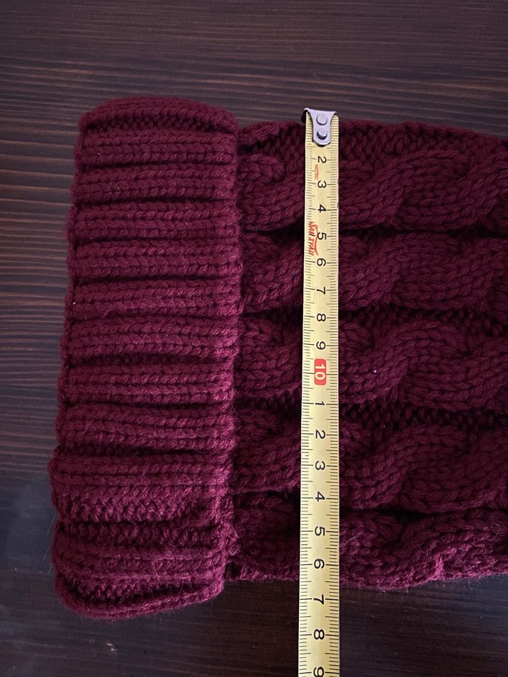 Bordo Kadın Örgü Bere Gri Ponponlu - Görsel 4