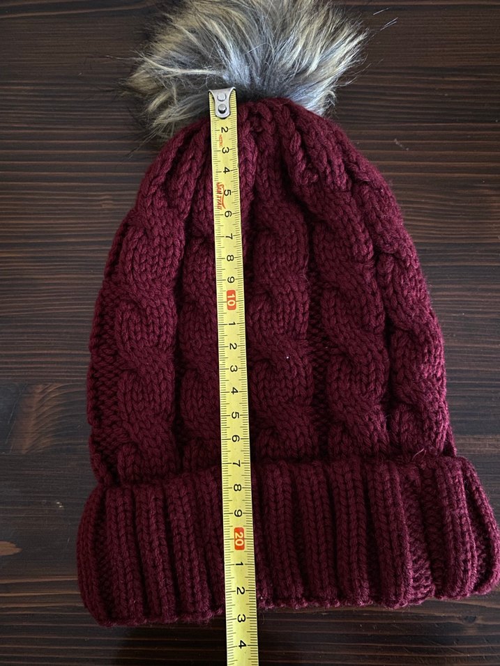 Bordo Kadın Örgü Bere Gri Ponponlu - Görsel 5