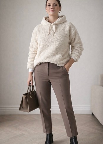 Kadın Beyaz Kapüşonlu Uzun Kollu Sweatshirt - Görsel 4