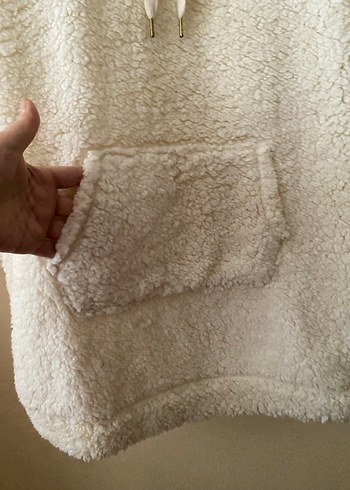 Kadın Beyaz Kapüşonlu Uzun Kollu Sweatshirt - Görsel 8