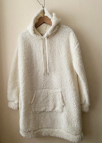 Kadın Beyaz Kapüşonlu Uzun Kollu Sweatshirt - Görsel 5