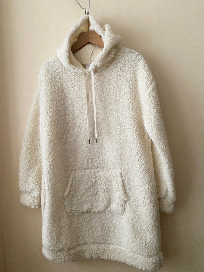 Kadın Beyaz Kapüşonlu Uzun Kollu Sweatshirt - Görsel 5