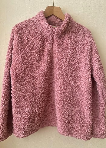 Pembe Peluş Detaylı Kadın Ofis Polar Kazak - Görsel 3