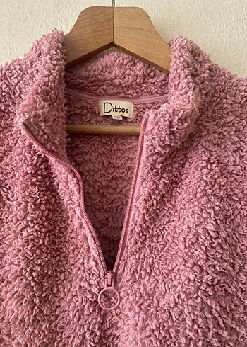 Pembe Peluş Detaylı Kadın Ofis Polar Kazak - Görsel 5