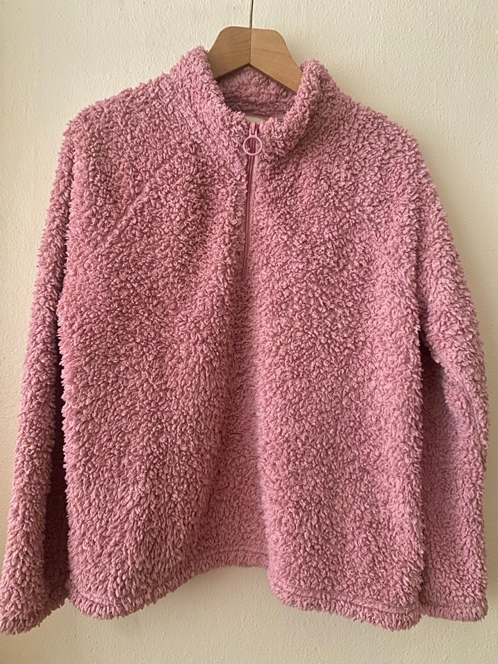 Pembe Peluş Detaylı Kadın Ofis Polar Kazak - Görsel 3