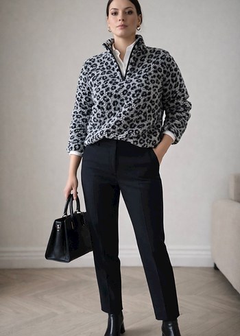 Kadın Gri Zebra Desenli Uzun Kollu Ofis Bluzu - Görsel 2
