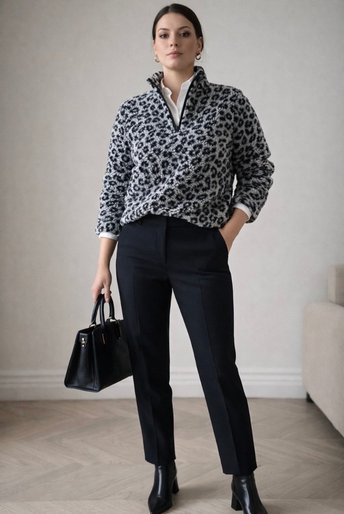 Kadın Gri Zebra Desenli Uzun Kollu Ofis Bluzu - Görsel 2