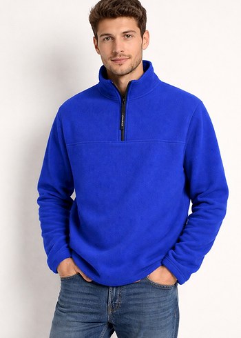 Mavi Yarım Fermuarlı Erkek Polar Sweatshirt - Görsel 2