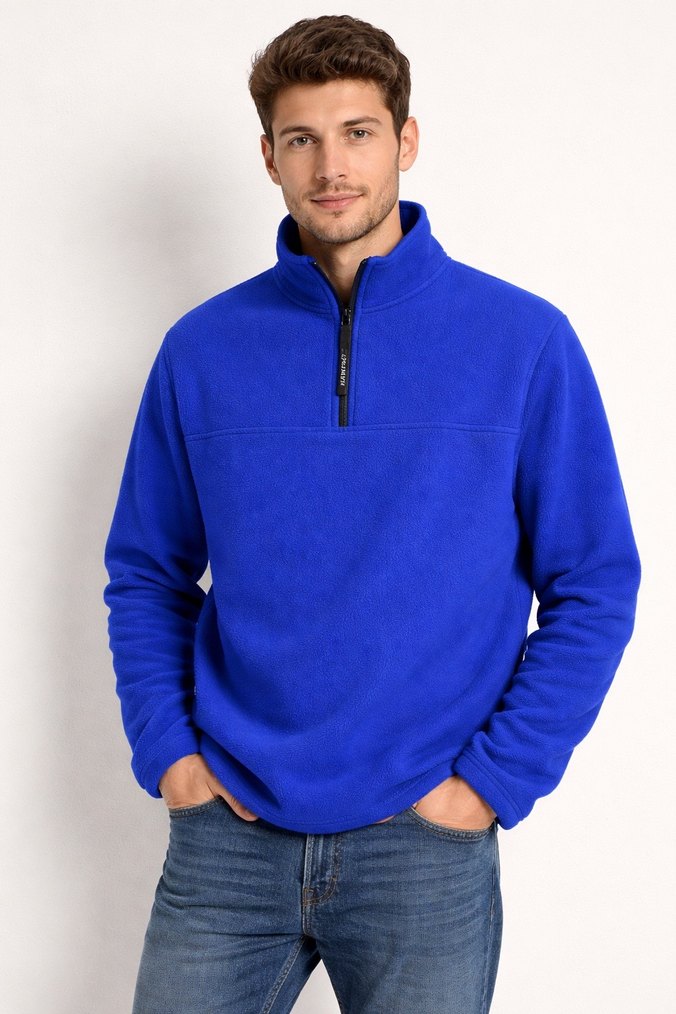 Mavi Yarım Fermuarlı Erkek Polar Sweatshirt - Görsel 2