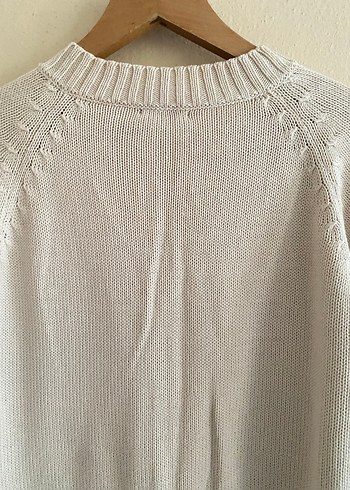 Bej V Yaka Örgü Kadın Kazak - Görsel 8