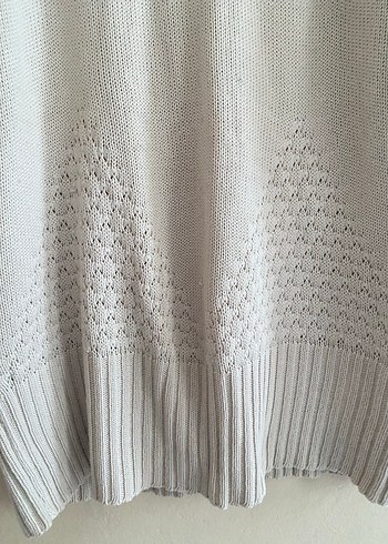 Bej V Yaka Örgü Kadın Kazak - Görsel 6