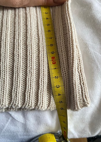 Bej V Yaka Örgü Kadın Kazak - Görsel 10