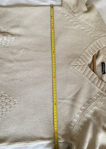 Bej V Yaka Örgü Kadın Kazak - Görsel 9