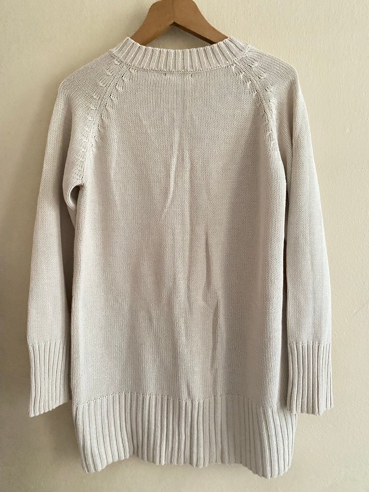 Bej V Yaka Örgü Kadın Kazak - Görsel 4