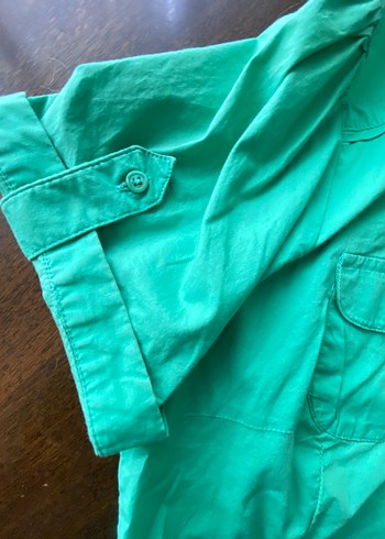 Düğmeli Kısa Kollu Yeşil Kadın Gömlek - Görsel 6