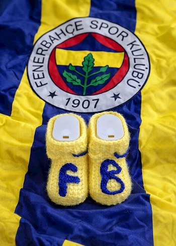 Sarı lacivert taraftar  Nakışlı Örgü Bebek Patik - Görsel 2