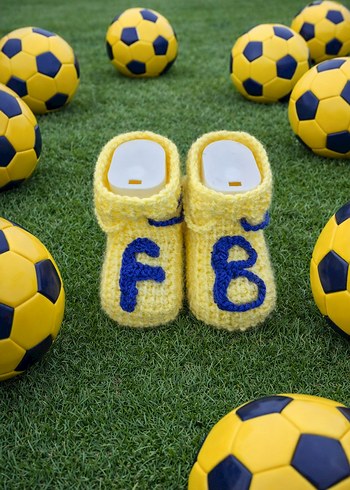 Sarı lacivert taraftar  Nakışlı Örgü Bebek Patik - Görsel 3