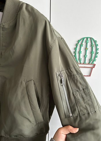 Kadın Haki Fermuarlı kolej ceket - Görsel 3
