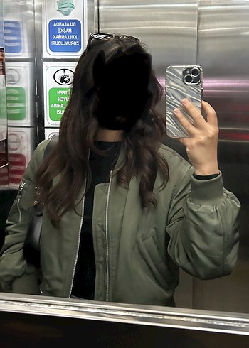 Kadın Haki Fermuarlı kolej ceket - Görsel 4