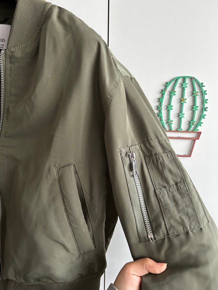 Kadın Haki Fermuarlı kolej ceket - Görsel 3