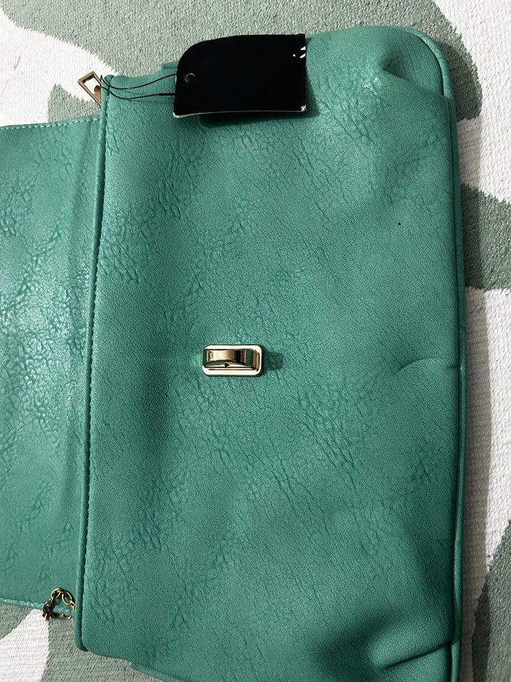 Suni Deri Turkuaz Zincir Askılı Çanta - Görsel 4