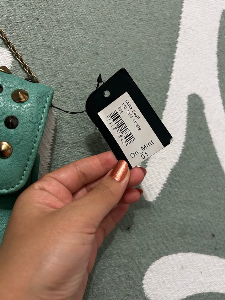 Suni Deri Turkuaz Zincir Askılı Çanta - Görsel 2