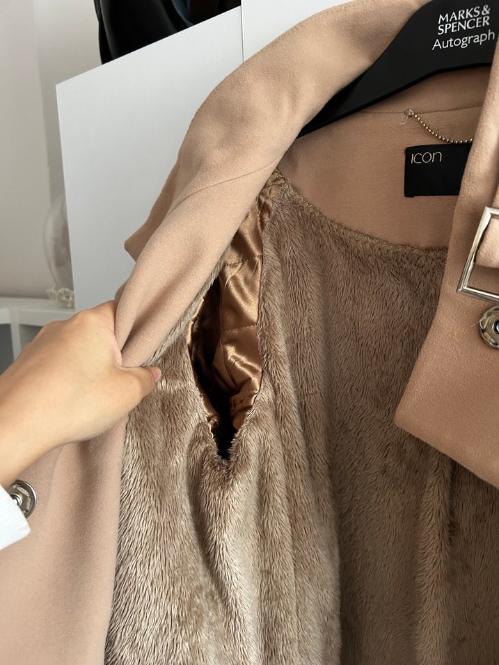 Bej Süet Kadın Midi Kaban - Görsel 3