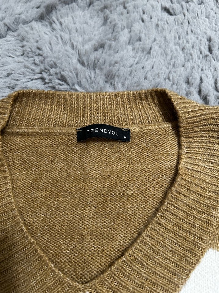 Kadın Kahverengi Kareli Örgü Kazak - Görsel 2