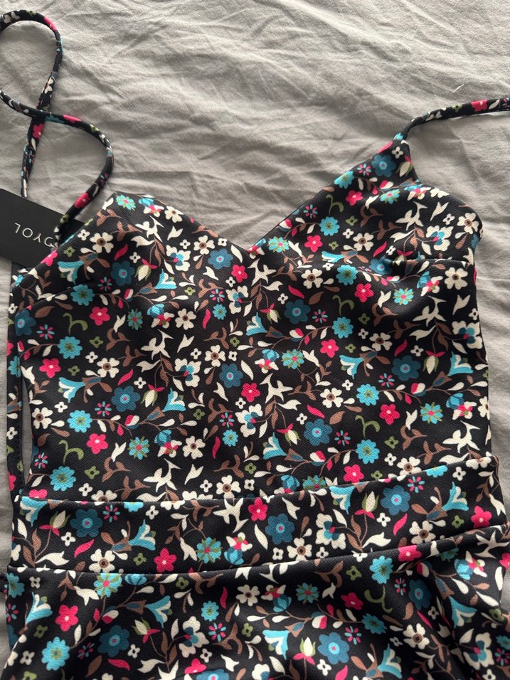 Çiçek Desenli V Yaka Mini Elbise - Görsel 3