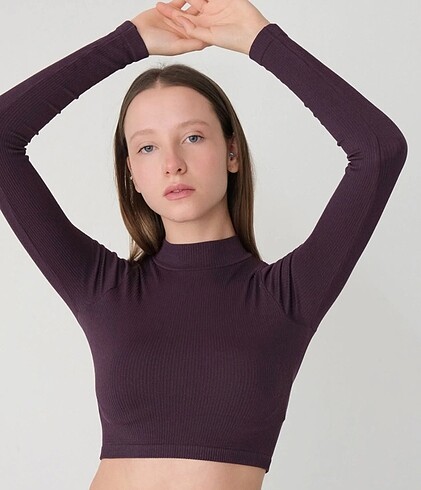 Addax Mürdüm Uzun Kollu Seamless Crop Bluz