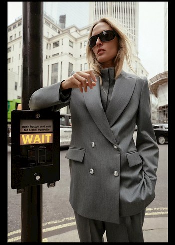 Zara Gri Düğmeli Kadın Blazer Ceket - Görsel 4