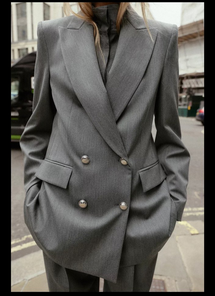 Zara Gri Düğmeli Kadın Blazer Ceket - Görsel 3