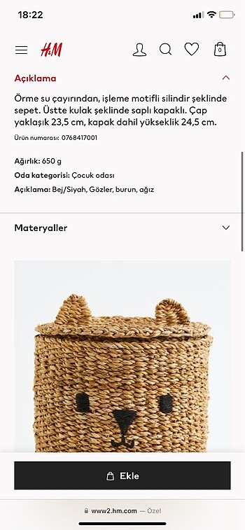 H&M Hm kapaklı sepet